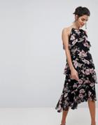 Y.a.s Floral High Neck Midi Dress With Ruffles-multi