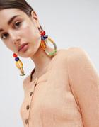 Asos Design Statement Jewel Bead Loop Earrings - Multi