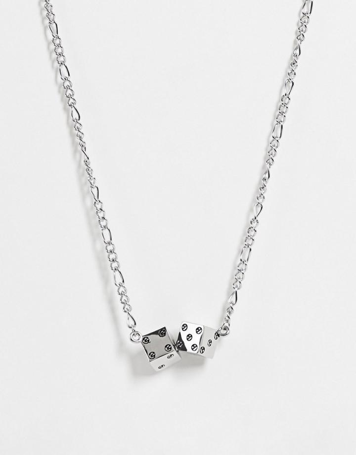Asos Design Stainless Short Neckchain With Dice Pendant In Silver Tone
