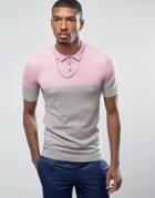Asos Polo With Color Block Detail Pink/gray - Multi