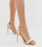 Truffle Collection Wide Fit Stiletto Barely There Square Toe Heeled Sandals - Beige
