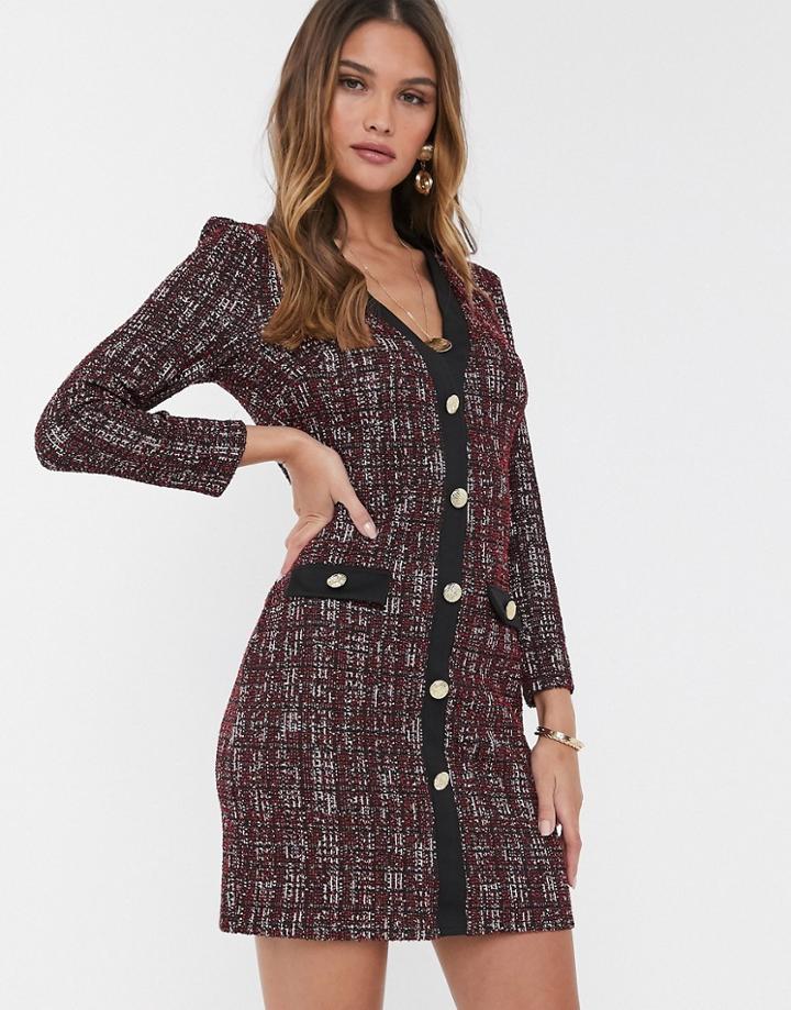 River Island Boucle Cardigan Dress In Oxblood-red