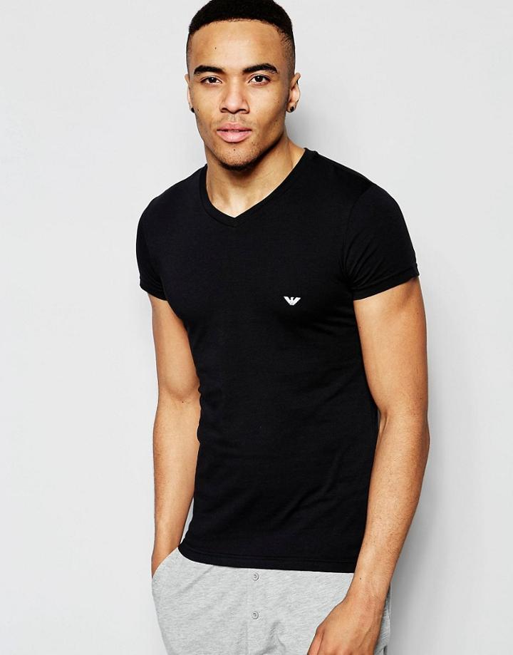 Emporio Armani Cotton V-neck T-shirt In Muscle Fit - Black
