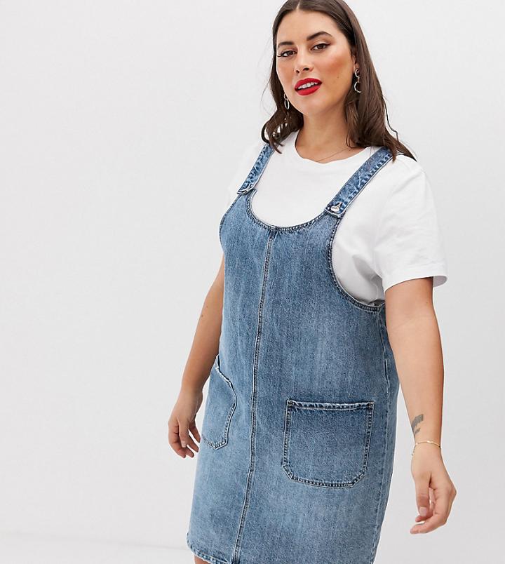 Vero Moda Curve Denim Jumper Dress Dress - Blue