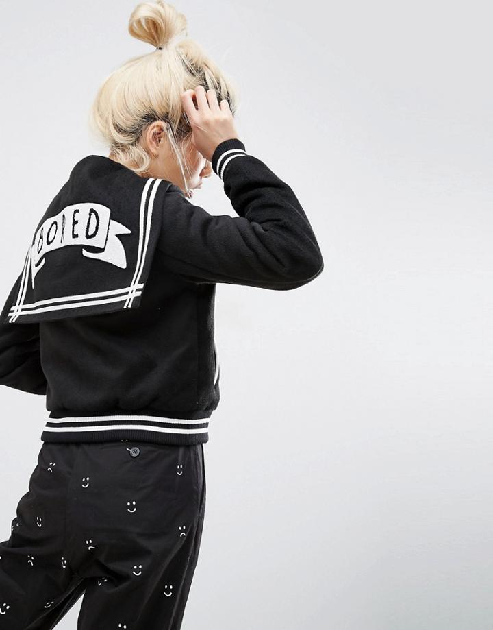 Lazy Oaf Mono Bored Varsity Sailor Bomber Jacket - Black