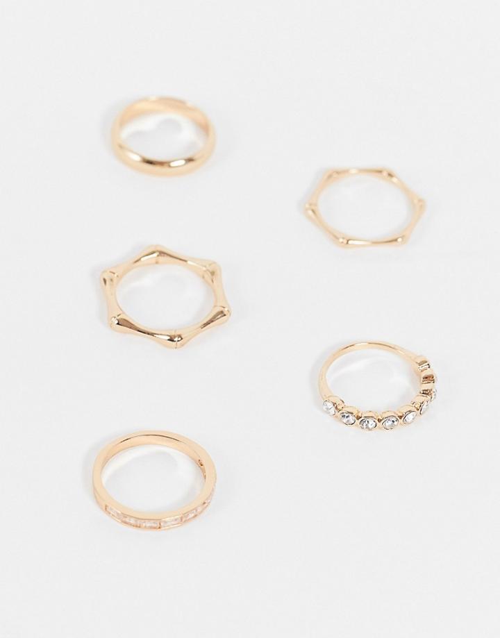 Aldo Edali Pack Of 5 Rings In Gold Bamboo Design