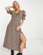 In The Style X Olivia Bowen Milkmaid Maxi Dress In Brown Leopard Print-multi