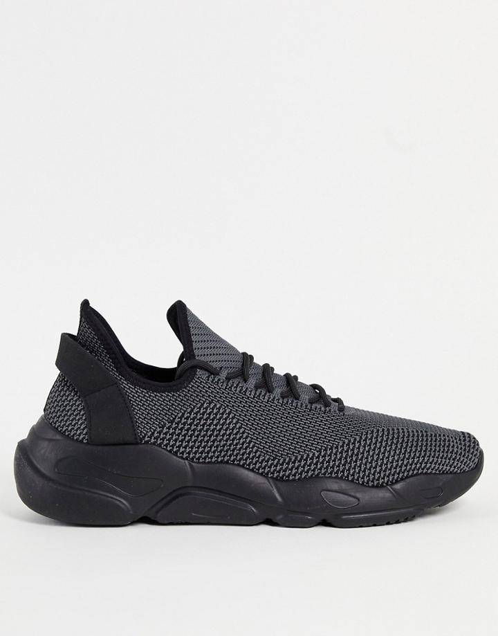 Asos Design Knitted Runner Sneakers In Black Mix