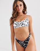 Asos Design Recycled Mix And Match Strappy Back Crop Bikini Top In White Dalmatian Polka Dot-multi