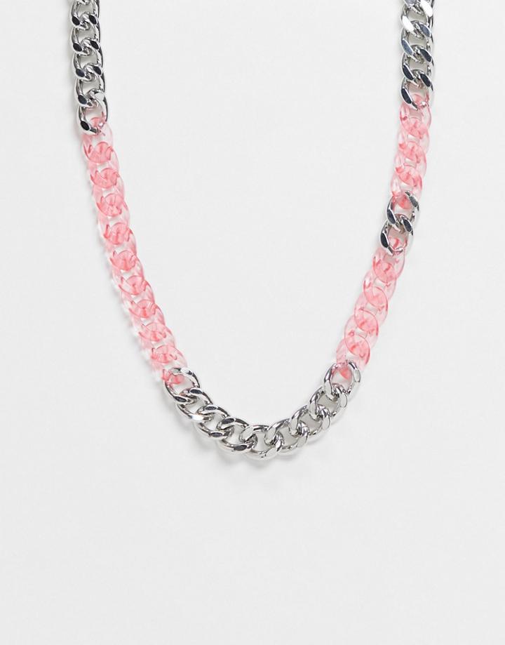 Asos Design Necklace With Resin Links In Silver Tone