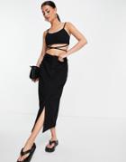 Asos Design Denim Strappy Midi Skirt In Black - Part Of A Set
