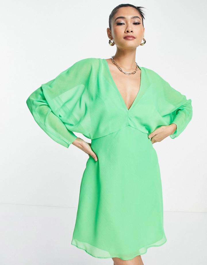 Asos Design Soft Batwing Mini Dress-green