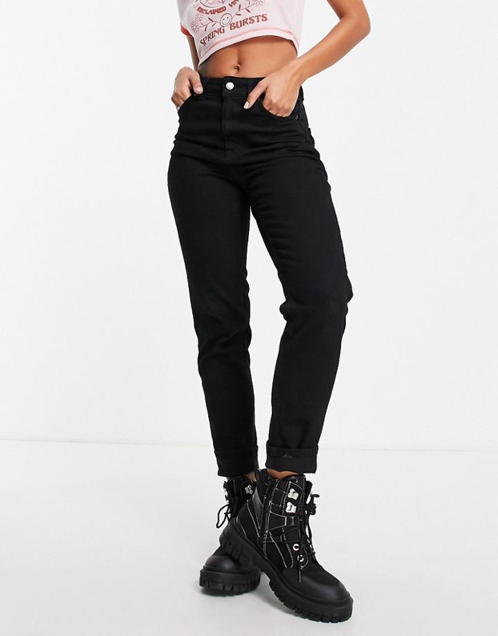 Topshop Premium Mom Organic Cotton Blend Jean In Black