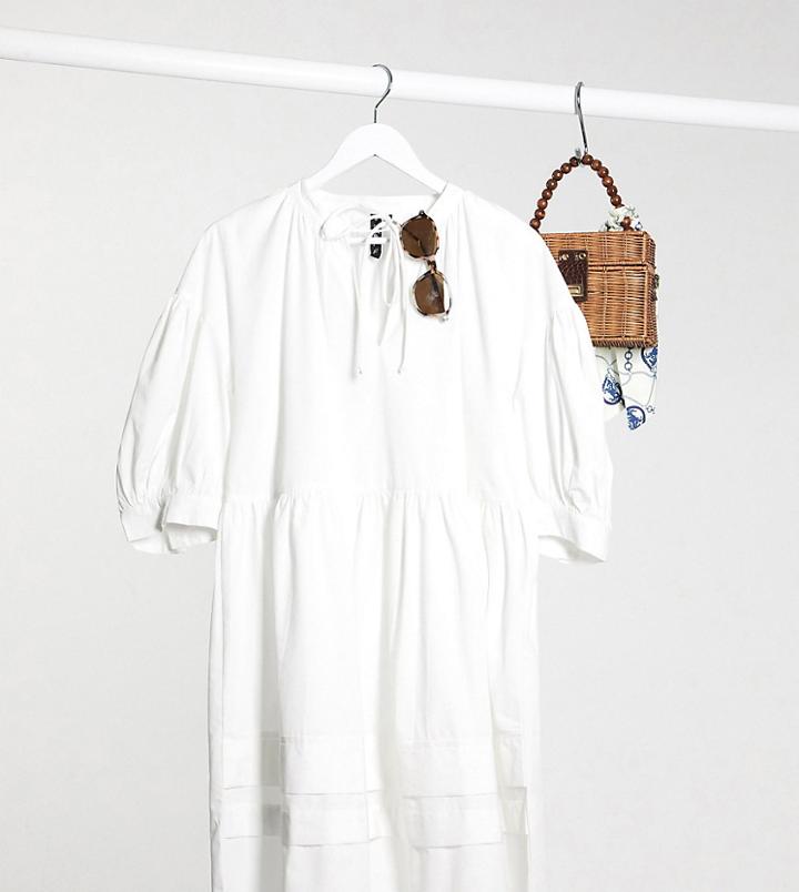 Influence Plus Puff Sleeve Smock Dress-white