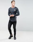 Siksilk Striped Long Sleeve T-shirt In Black - Black