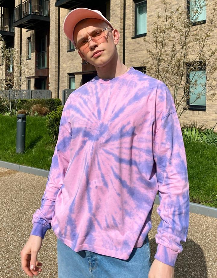 Asos Design Oversized Long Sleeve T-shirt In Purple And Pink Tie Dye-multi
