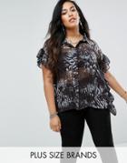 Religion Plus Short Sleeve Shirt With Ruffle Sides In Animal Floral - Multi