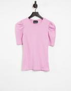 Pieces Volume Sleeve T-shirt In Pink-purple