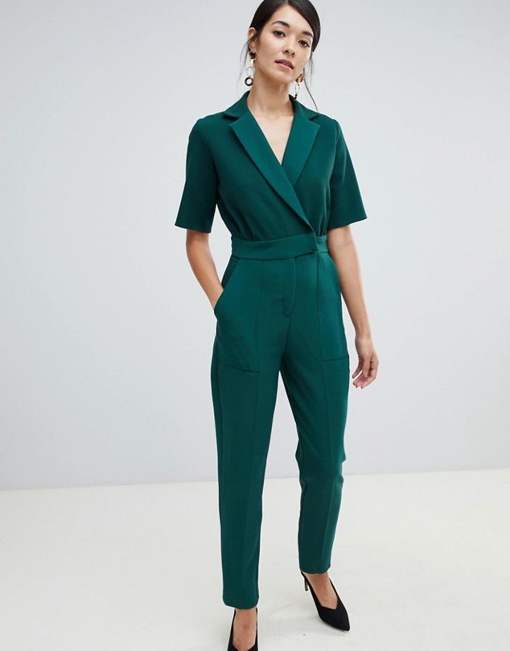 Closet London Tuxedo Jumpsuit In Emerald Green - Green