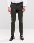 Asos Super Skinny Smart Pants With Contrast Waistband In Khaki - Khaki