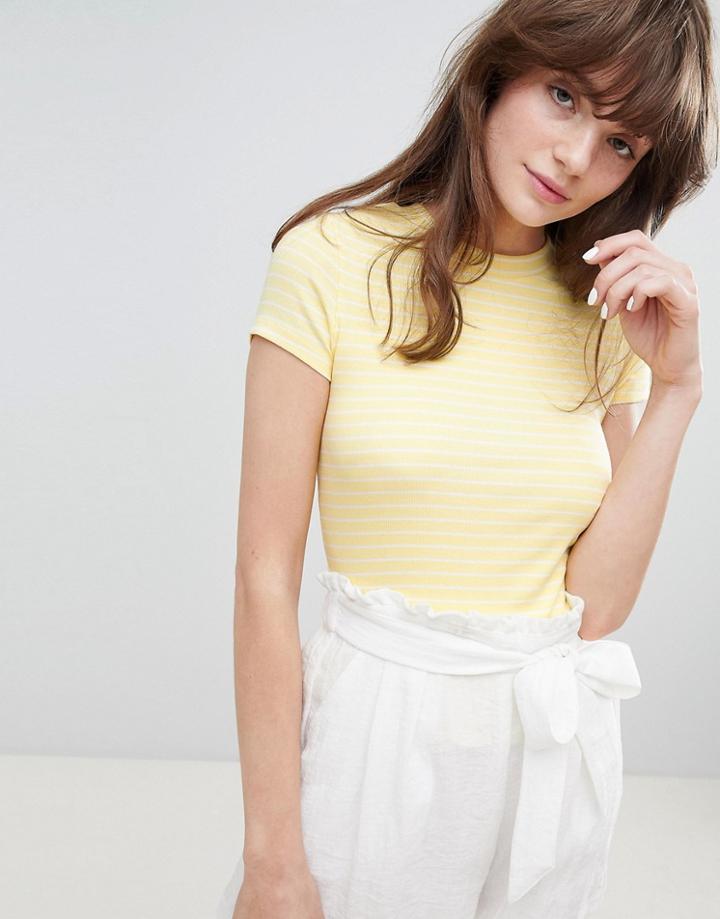 Monki Stripe Crew Neck T-shirt In Yellow - Yellow