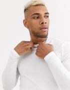 Asos Design Muscle Fit Long Sleeve T-shirt With Crew Neck In White