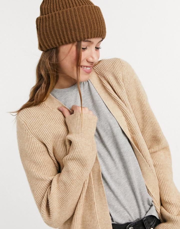 Vila Cardigan With Balloon Sleeves In Beige-neutral