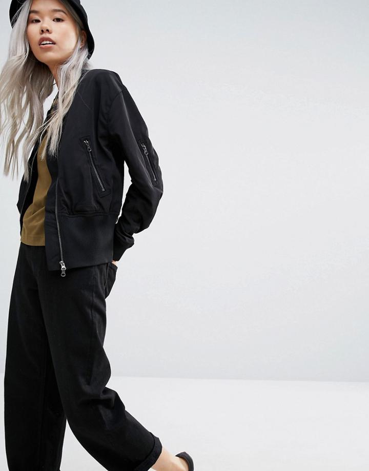 Weekday 80's Inspired Bomber Jacket With Rib Detail - Black