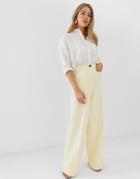 Asos Design High Waist 70s Pocket Detail Wide Leg Pants-yellow