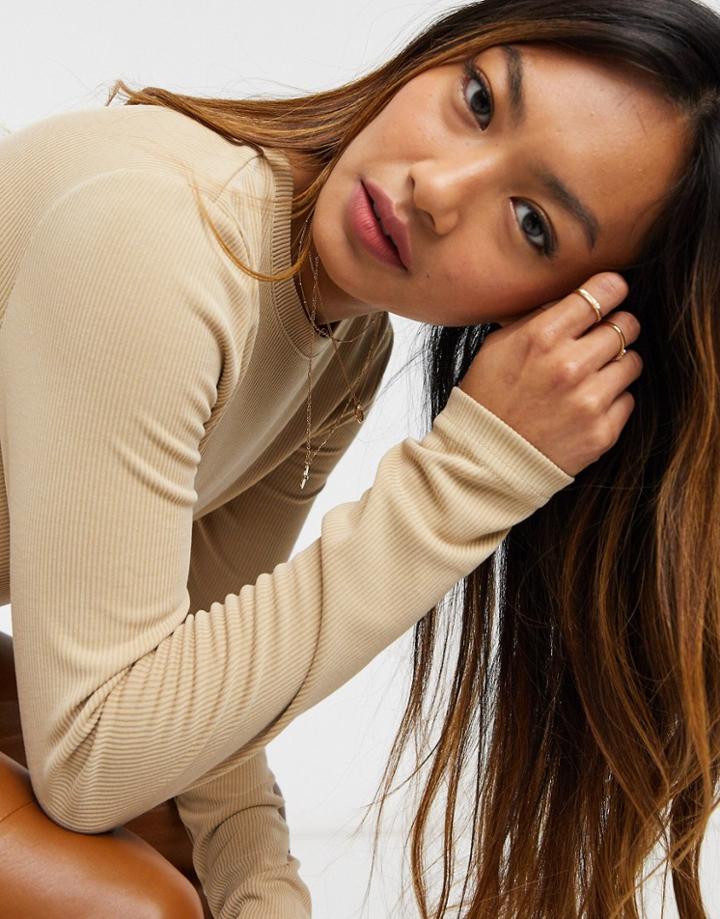 Weekday Cris Long Sleeve T-shirt In Caramel-neutral