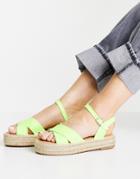 Glamorous Flatform Espadrille Sandals In Lime-green
