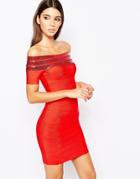 Wow Couture Off Shoulder Sequin Bandage Dress - Red