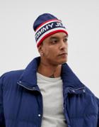 Tommy Jeans Heritage Logo Knitted Beanie In Navy - Navy