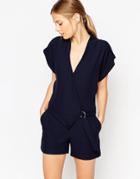 Asos Wrap Front Romper With D-ring - Navy