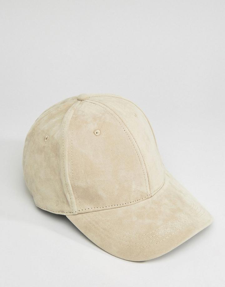 New Look Faux Suede Cap In Stone - Stone
