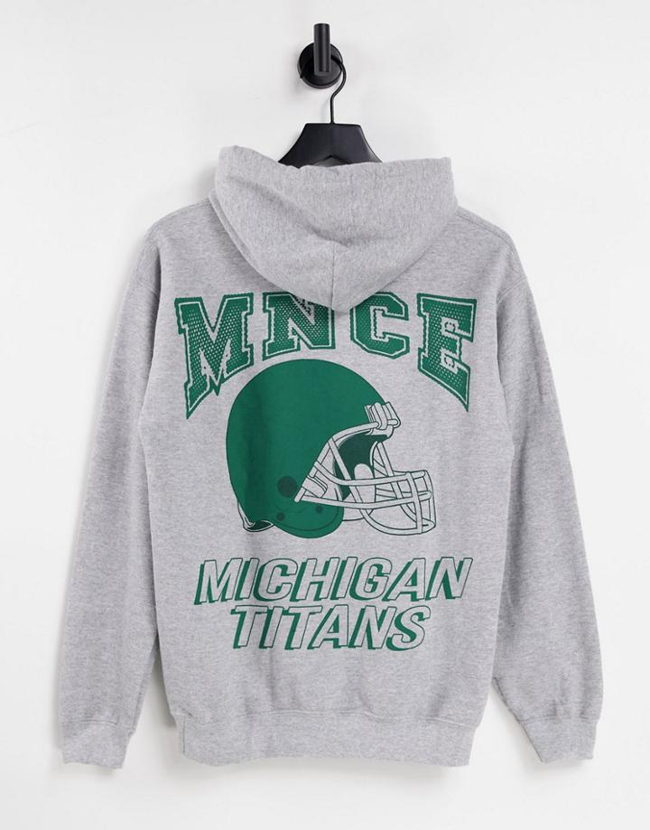 Mennace Hoodie In Gray With Varsity Back Print-grey