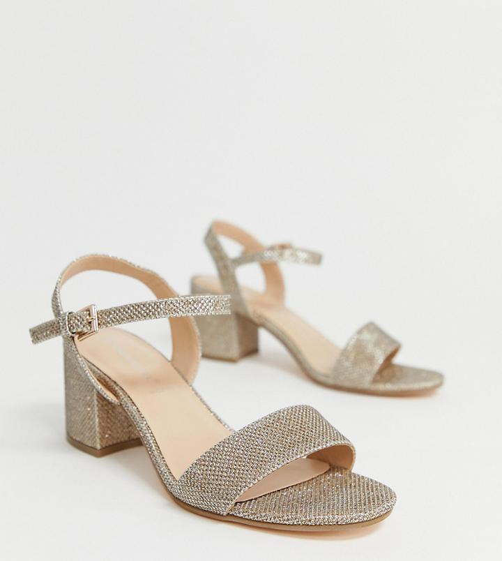 London Rebel Wide Fit Kitten Heel Sandals - Gold