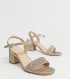 London Rebel Wide Fit Kitten Heel Sandals - Gold