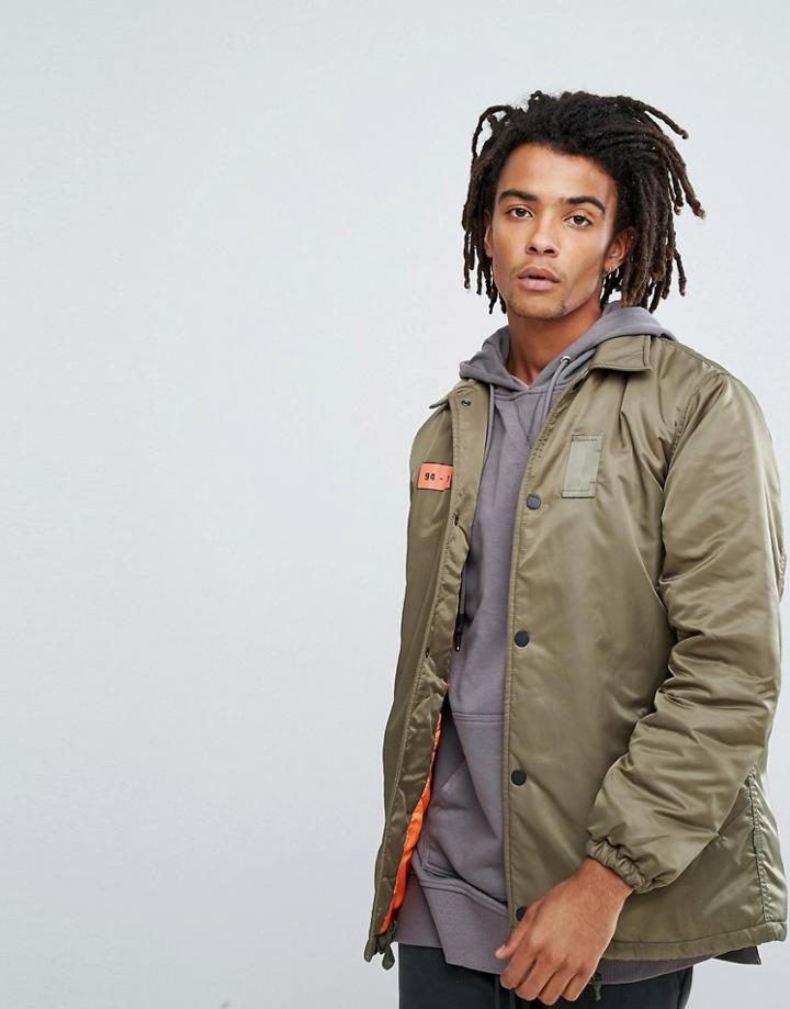 Maharishi Oversized Coach Jacket In Khaki With Back Print - Green