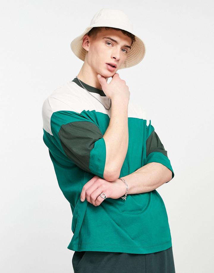 Asos Design Oversized T-shirt In Green And White Color Block