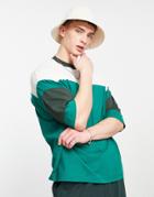 Asos Design Oversized T-shirt In Green And White Color Block