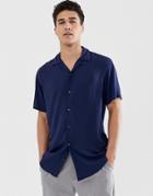 Jack & Jones Premium Revere Collar Plain Smart Shirt In Navy - Navy