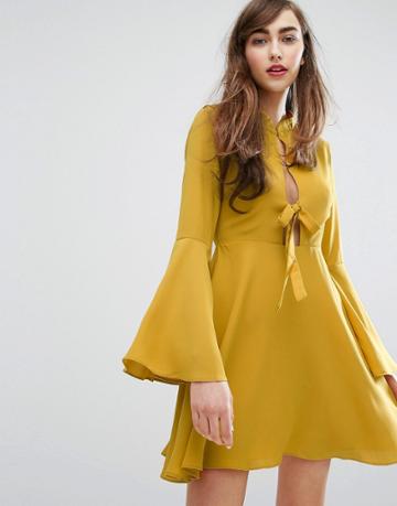 E.f.l.a Tie Front Swing Dress - Yellow