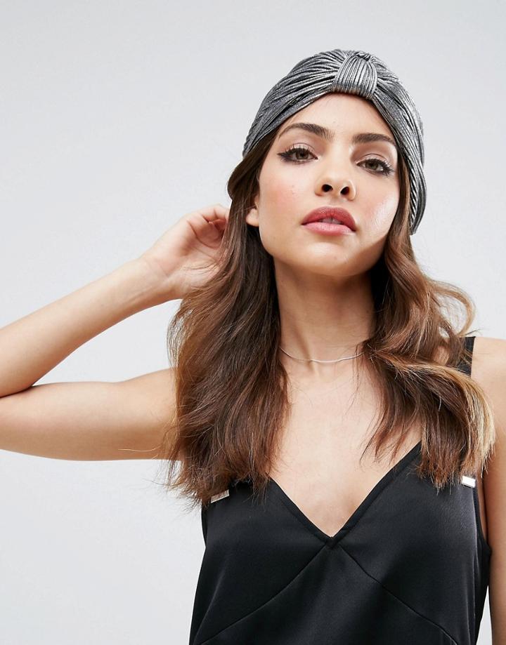 Asos Silver Metallic Knot Front Hat - Silver