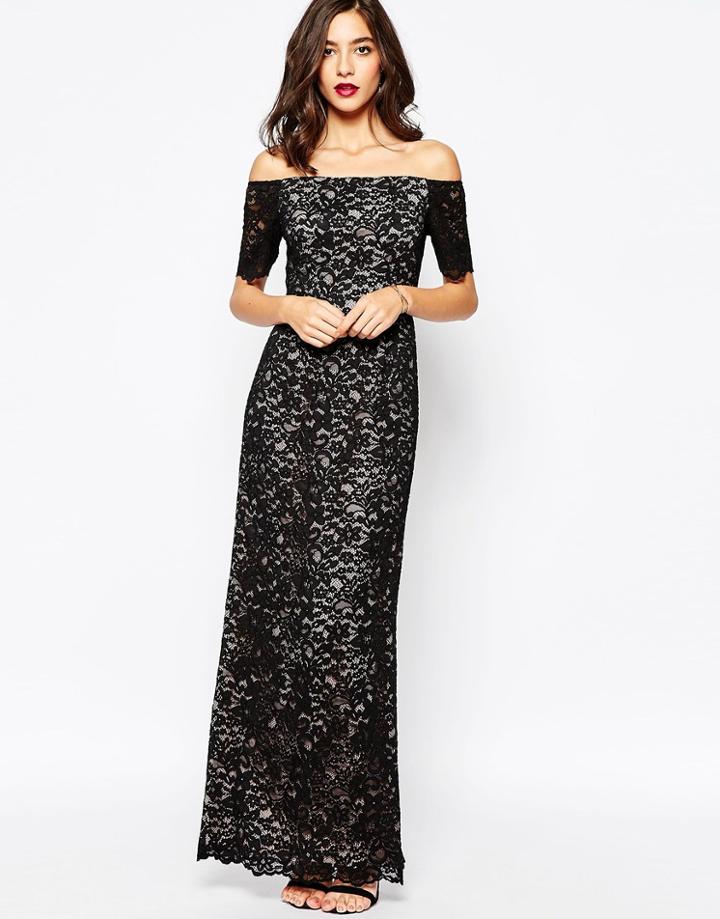 Warehouse Off The Shoulder Lace Maxi Dress - Black
