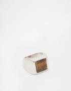 Asos Signet Ring With Tigers Eye Semi Precious Stone - Burnished Silver