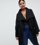 Boohoo Plus Tie Waist Waterfall Coat In Black - Black