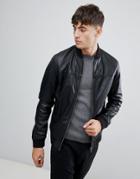 Esprit Leather Bomber Jacket - Black