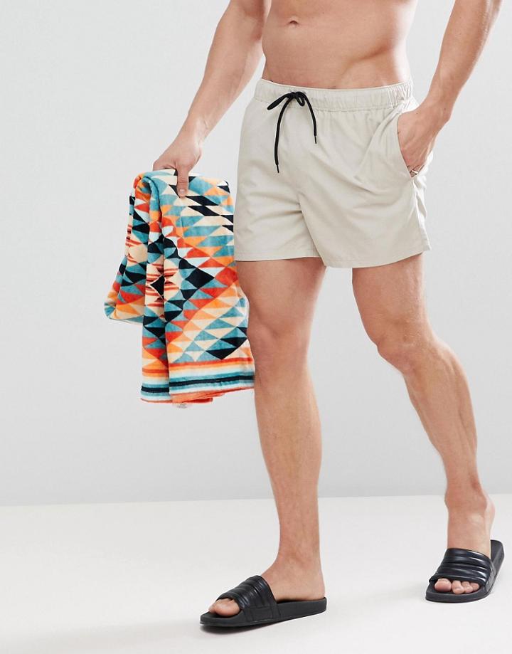 Asos Swim Shorts In Stone In Mid Length - Stone
