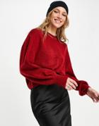 Asos Design Boxy Sweater With Crew Neck In Red